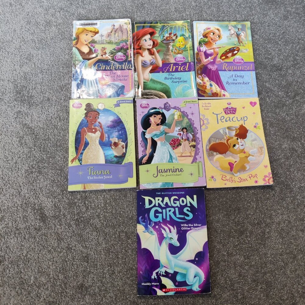 Disney Princess And Dragon Girls Kids Book Set of 7 Bedtime Reading Stories